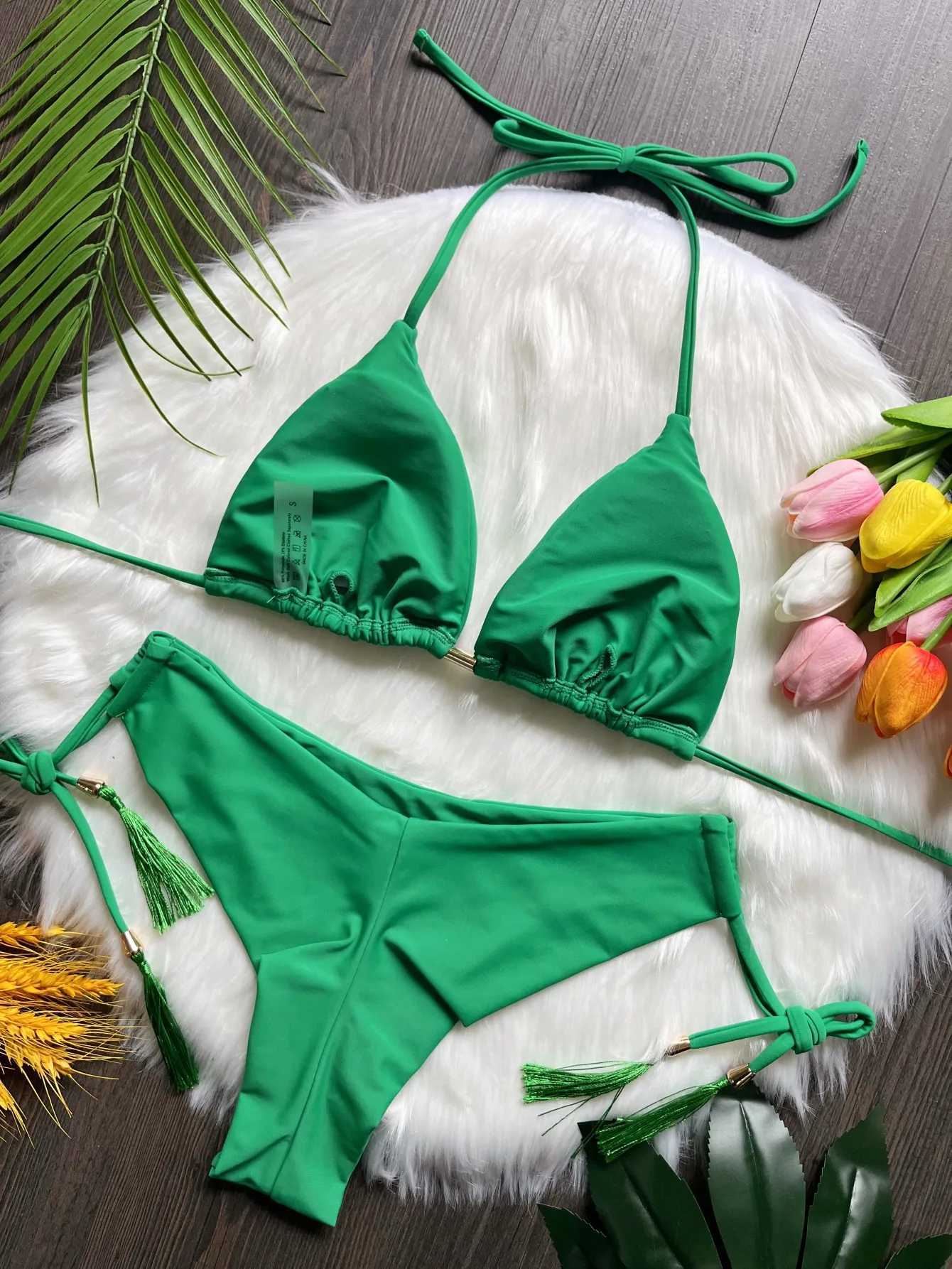 RUOTONSEPT sexy solid color bandage bikini set womens swimsuit two-piece triangular swimsuit Brazilian bikini swimsuitW241225