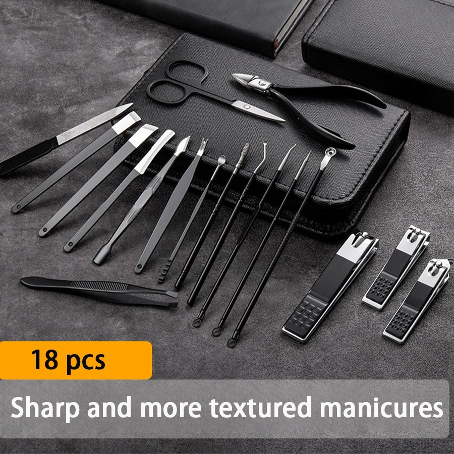 9/18 Pcs Professional Manicure Set Nail Clipper Set Beauty Set Zipper Pack Stainless Steel Portable Leather Travel Gifts 241225