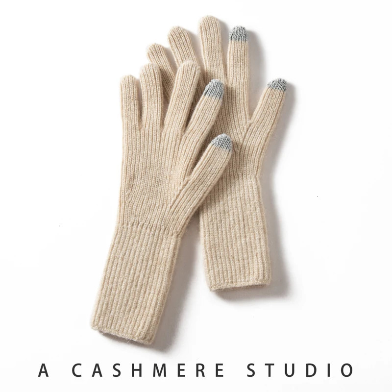 MERRILAMB Autumn Winter Gloves Women High Quality Cashmere Knit Soft Warm Touch Screen Mittens Stretch Solid Full Finger Guantes 241225