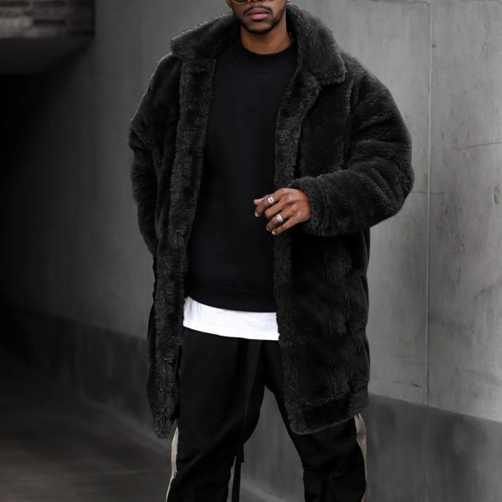 Winter Men Fluffy Fleece Thick Warm Coat Jacket Long Sleeve Hooded Plush Buttons Clre Thicken Outerwear 241225