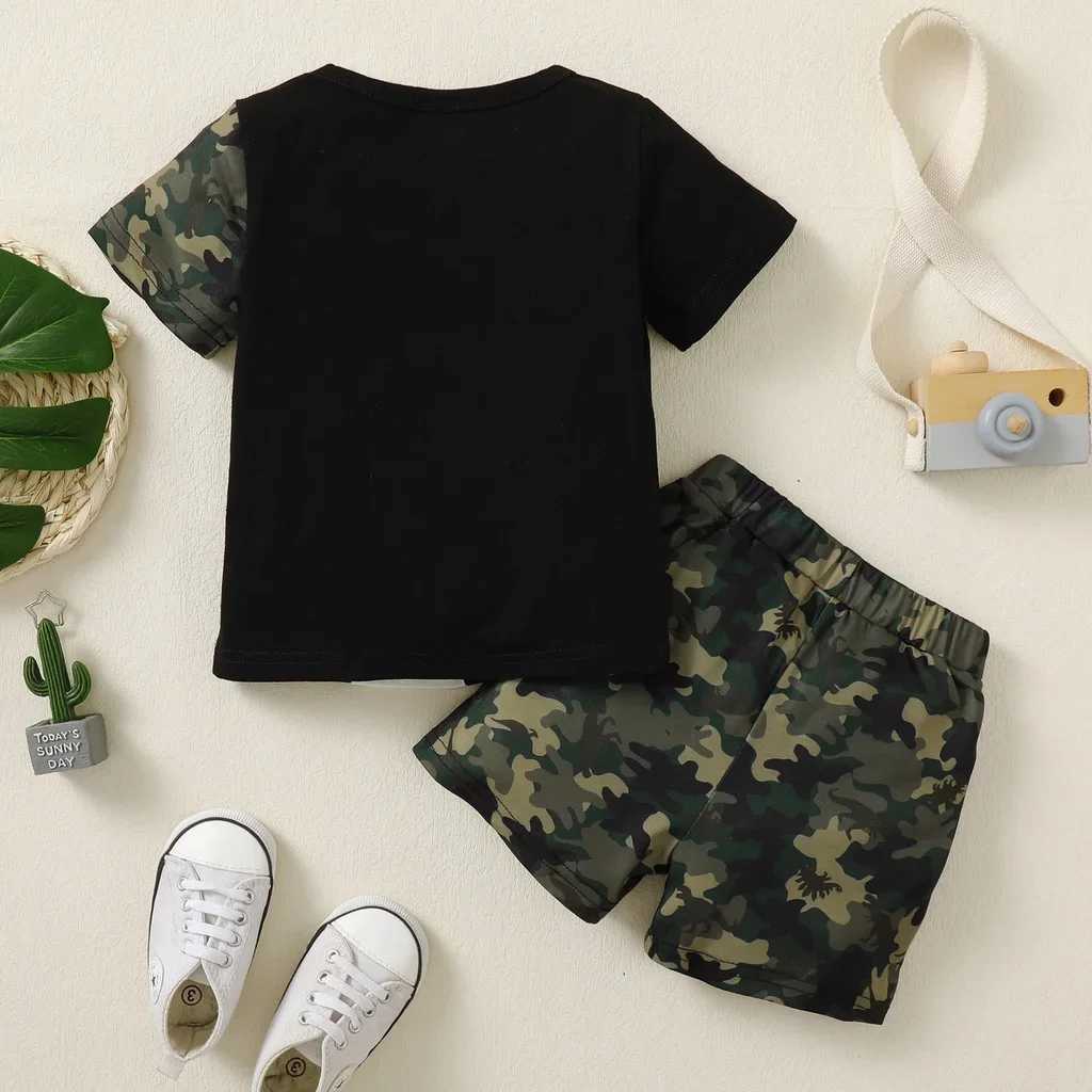 Clothing Sets Children boys Clothes Set Letter Short Sleeved Top+Camouflage Shorts Fashion Cool Equipment for Summer Wear Kids for 1-5 YearsY241225TPS