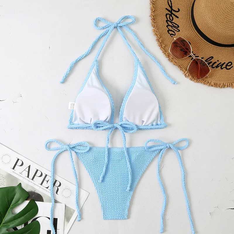 New sexy neon yellow thong bikini two-piece swimsuit womens swimsuit beach swimsuit Brazilian mini bikini 2025W241225