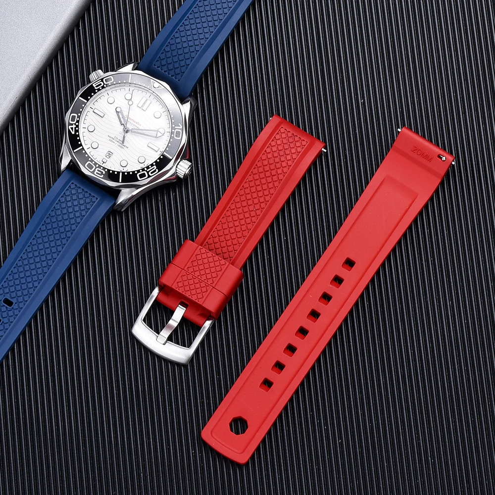 High Quality Vulcanized FKM Watch Strap Slide Keeper Ring With Quick Release Fluororubber Watchband 20mm 22mm Sport Bracelet 241225