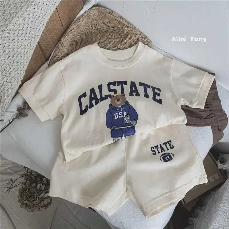 Clothing Sets Korean Baby Boy Summer Cotton Clothes Set Cartoon Bear Colorful Tees T Shirts+Loose Shorts Suit 2PCS Pack Infant Girls TracksuitY241225U