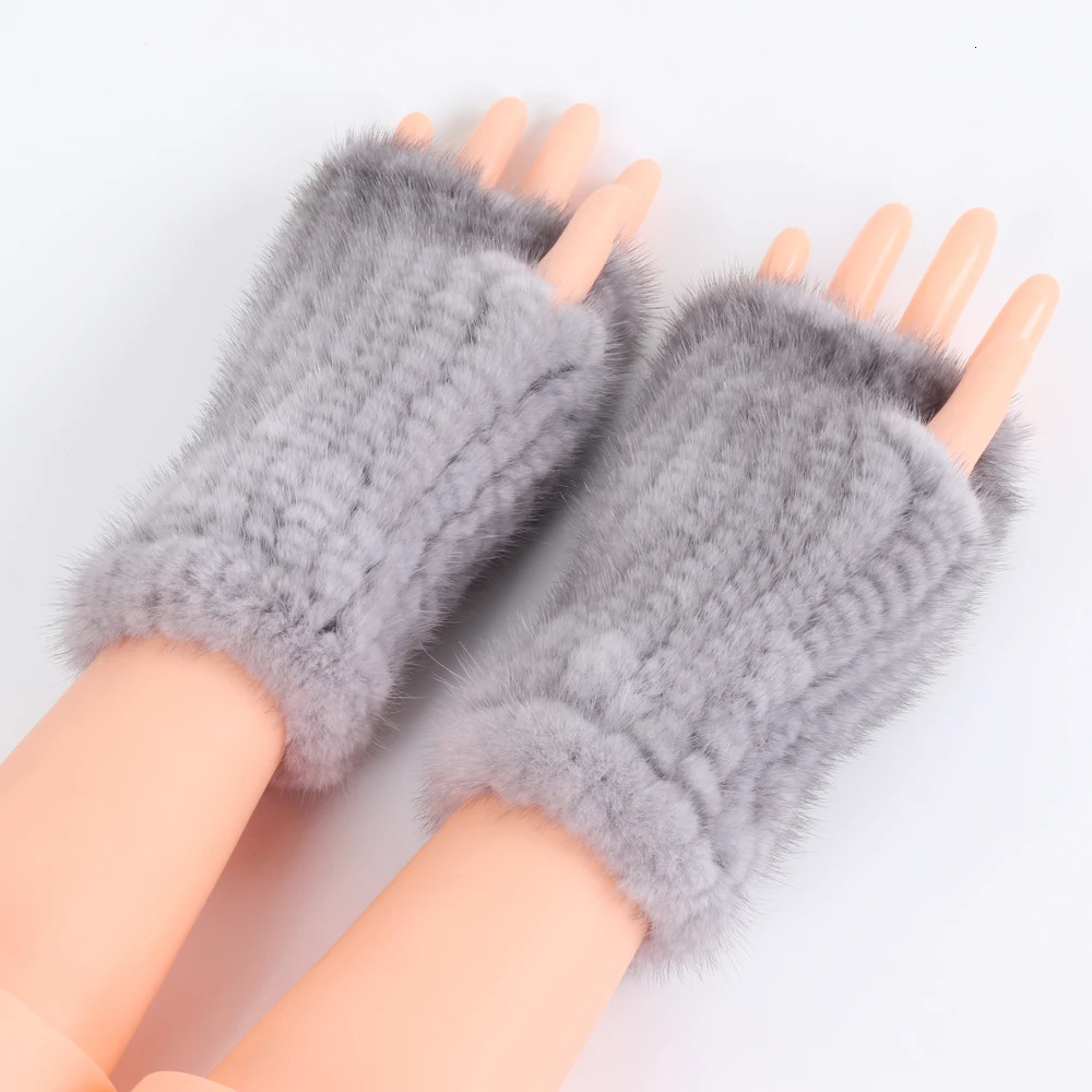 Women Gloves Real Knitted Mink Fur Fingerless Gloves Winter Mittens Strong Elasticity Real Fur Mittens For Ladies Cold Weather 241225