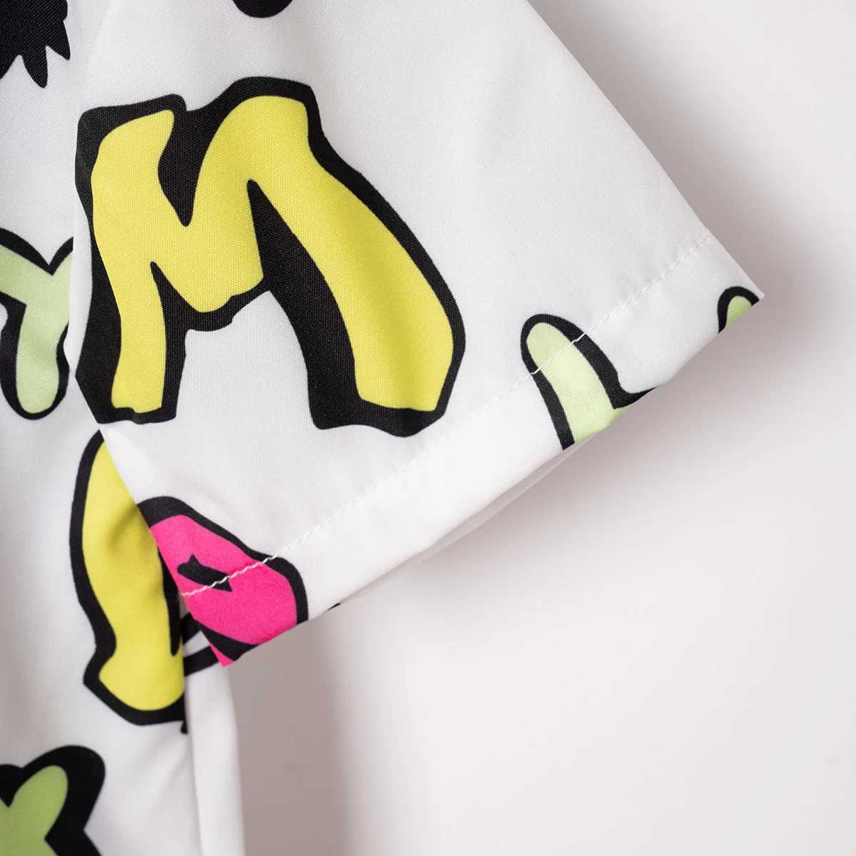 Clothing Sets Summer Boys Fashion Shirt Suit Single-breasted Lapel Short Sleeve Letter Full Print Shorts 2pcs Childrens Street Style SuitY241225MH1T