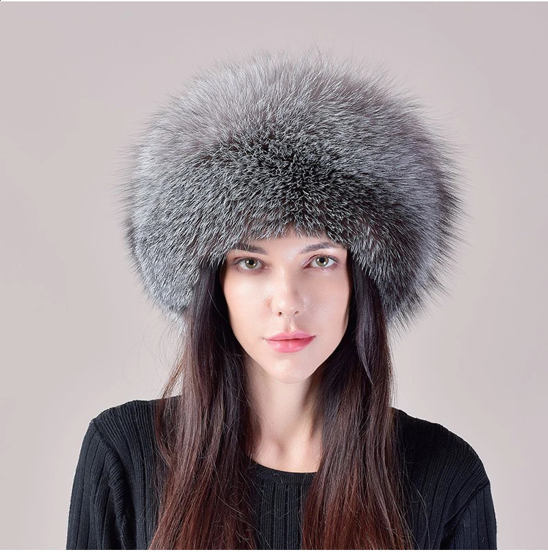 100% natural Fox Fur Hat Fashion Women Cap Thick Fur Cap Winter Warm Hat Female Fashion For Women Hat With Earmuffs Hat241224WWbj