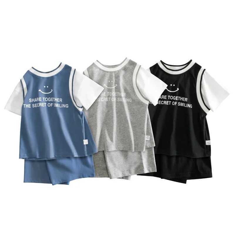 Clothing Sets Childrens Summer Short-Sleeved Shorts Suit Korean Version of the New Childrens Short-Sleeved Boys T-Shirt Shorts Short-SleevedY241225OFX