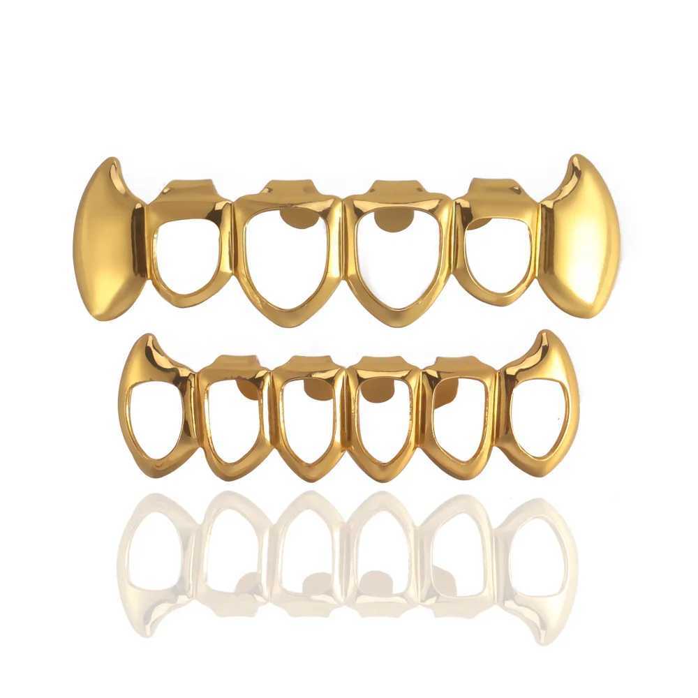 Fashion Hollow Teeth Grillz 14K Gold Plated Tooth Cs Decor Braces Fangs Dental Grills For Men Women JewelryXJ241225