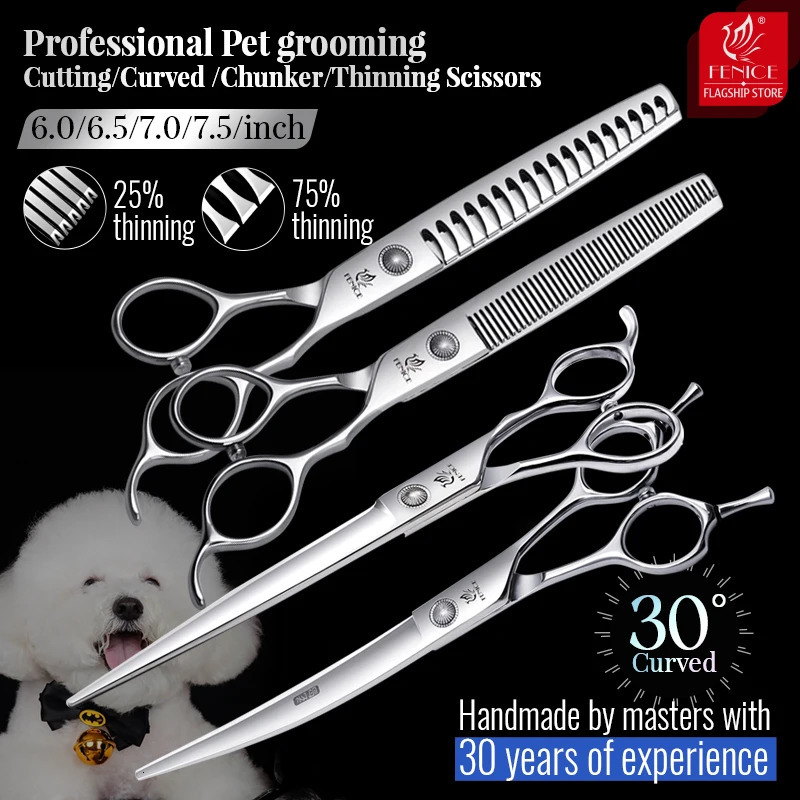 Fenice 6//6.5/7/7.5 Inch Professional Pet Dogs Grooming Scissors Set Straight Curved Thinner Chunker Shear Scissors 241225
