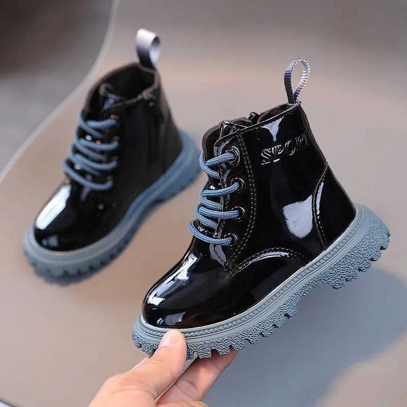 Athletic Outdoor New Children Boys Girls Single Boots Solid Color England Style Children Boys Girls Shoes Kids Fashion Shiny Small Short Boots H241223