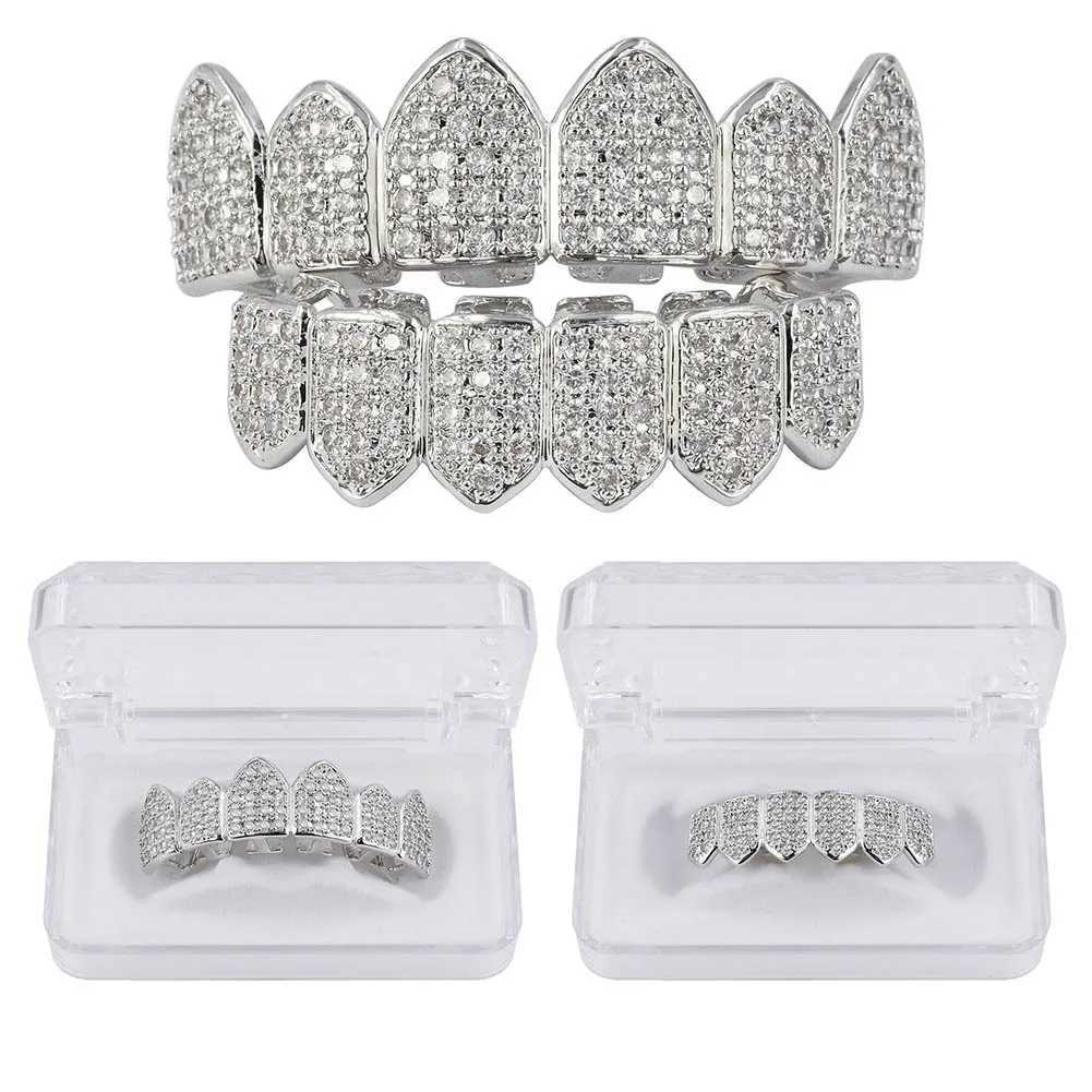 Gold/Silver Color Grillz Multi-Color Micro Pave CZ Bling Cubic Zirconia Top Bottom Teeth Grillzs Hip Hop GrillsXJ241225