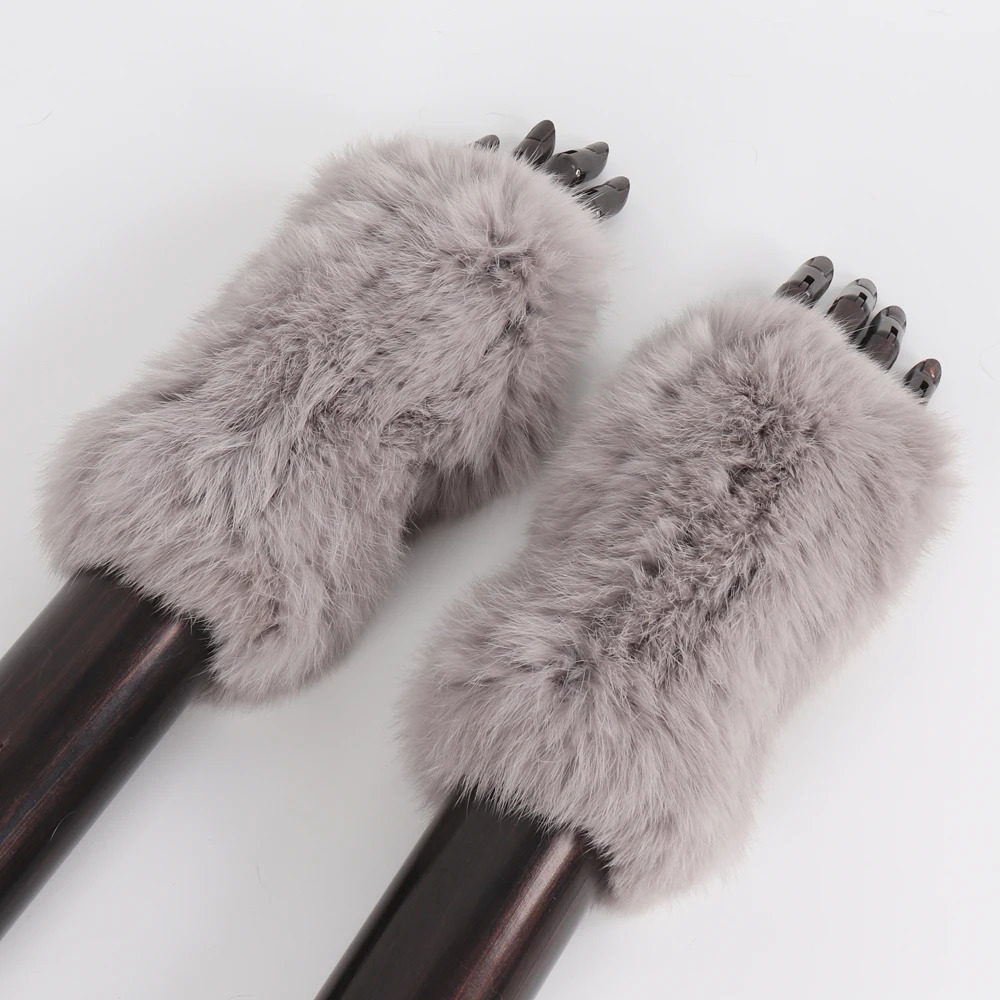 Arrival Female Natural Rabbit Fur Gloves Knitted Warm Real Rex Rabbit Fur Mittens Women Winter Outdoor Rex Rabbit Fur Gloves 241225