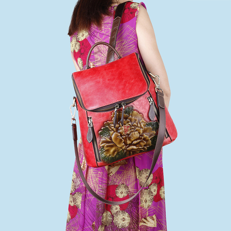 2023 new top layer single shoulder crossbody backpack three use high-capacity cowhide women's bag