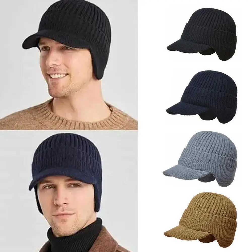Mens Winter Knitted Hat Outdoor Bicycle Ear Protection Warm Peaked Hat Casual Fashion Sunhat Bomber Skulls Beanies 55-60CM W241225