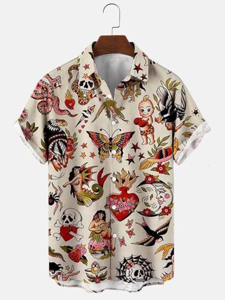 Summer Hawaiian Mens Shirts Mayan Culture Short Casual Sleeve Printed Clothing Large Social Top comer Sale Floral 241224