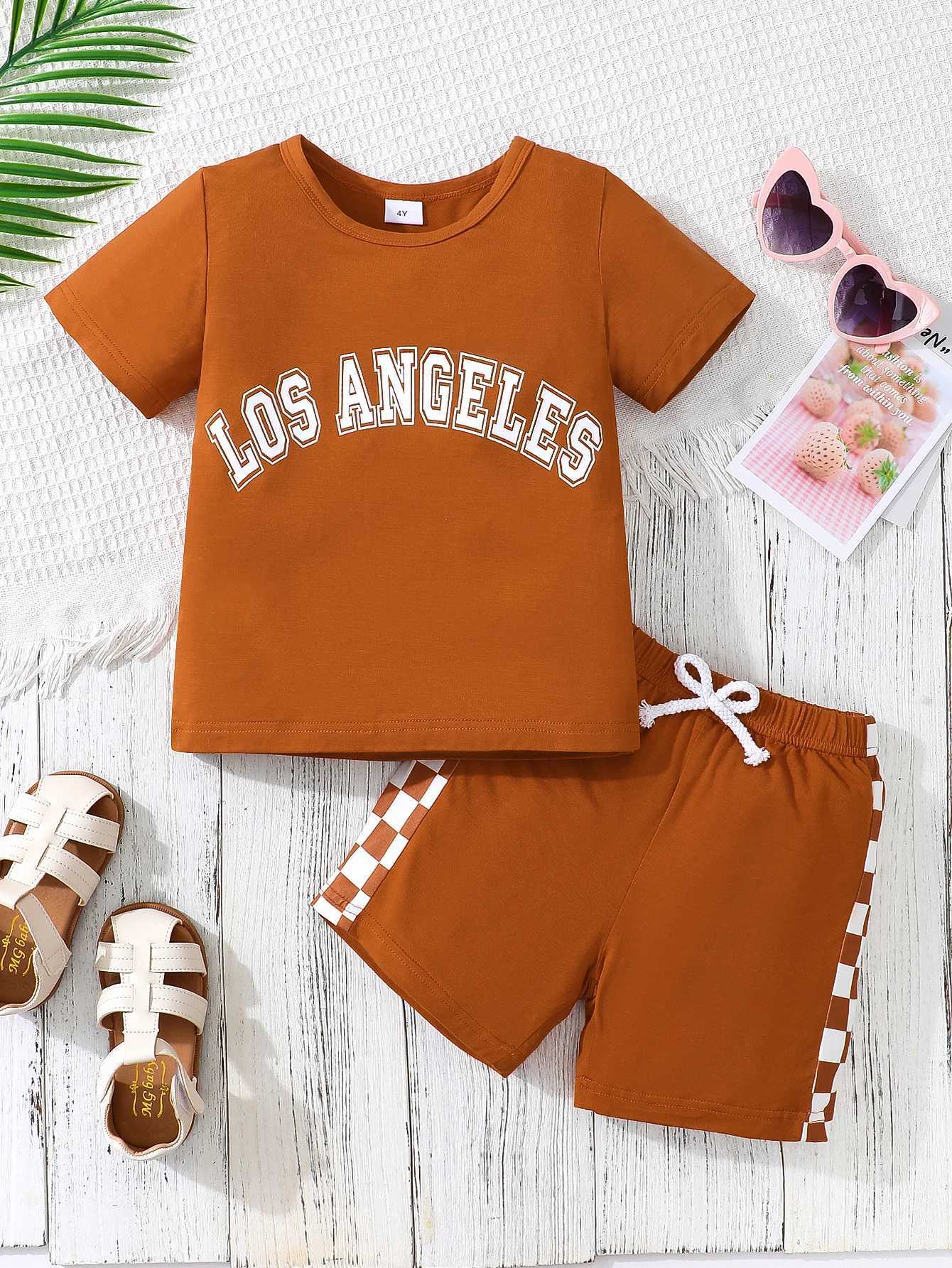 Clothing Sets 4-7 Years Kids Boys Girl 2PCS Clothes Set Letter Print Short Sleeve T-shirt+Solid Shorts Summer Casual Sport Style Children WearY2412259