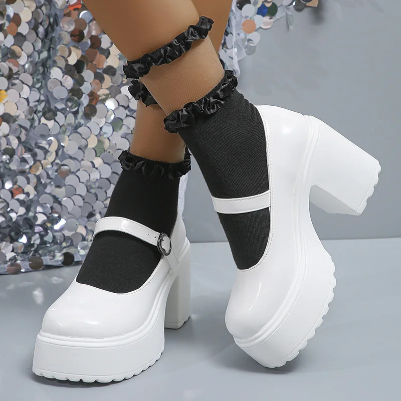 Vintage High Heels Mary Jane Shoes for Women Pu Leather Chunky Platform Pumps Woman Gothic Buckle Strap Lolita Shoes Size 42 241225