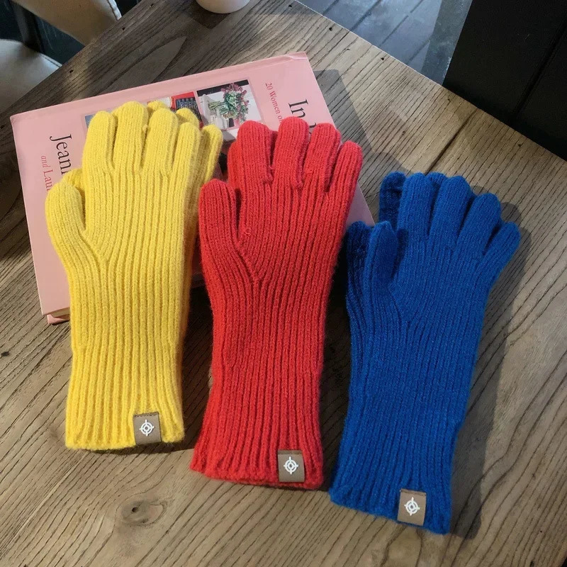 Fashion Touch Screen Knitted Gloves Women Winter Gloves Warm Riding Solid Fluffy Work Gloves Y2k Harajuku Kawaii Mittens 241225