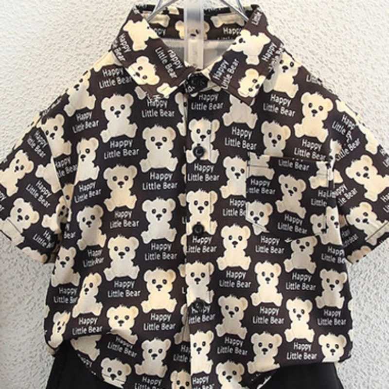 Clothing Sets Summer Children Boy Clothes Set Kid Cartoon Bear Shirts and Shorts 2pcs Suit Fashion Single Breasted Top Black Bottom OutfitsY2412251HDF