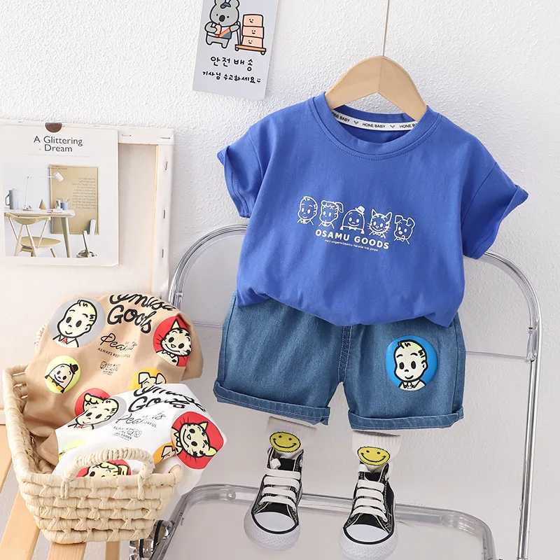 Clothing Sets Boys Summer Suit New T-Shirt Suit Short-Sleeved Childrens Baby Summer Clothes Childrens Short-Sleeved Suit Cartoon Boys SuitY241225JO40