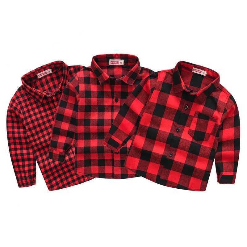 Childrens Red Plaid Shirts Kids Clothes Baby Boys Shirts Coat for Spring Autumn Girls Tops Long-Sleeve Jacket Bottom ClothingXJ241225