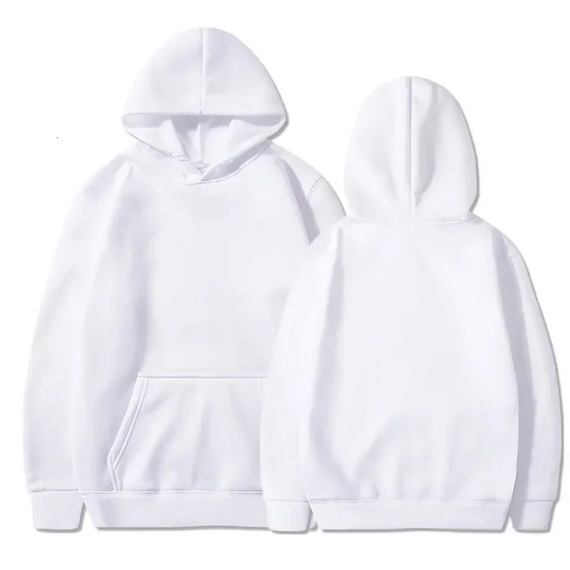 White Hoodies Men Women Autumn Long Sleeve Pullover Tops Unisex Casual Pocket Outer Loose Sport Wear 241225