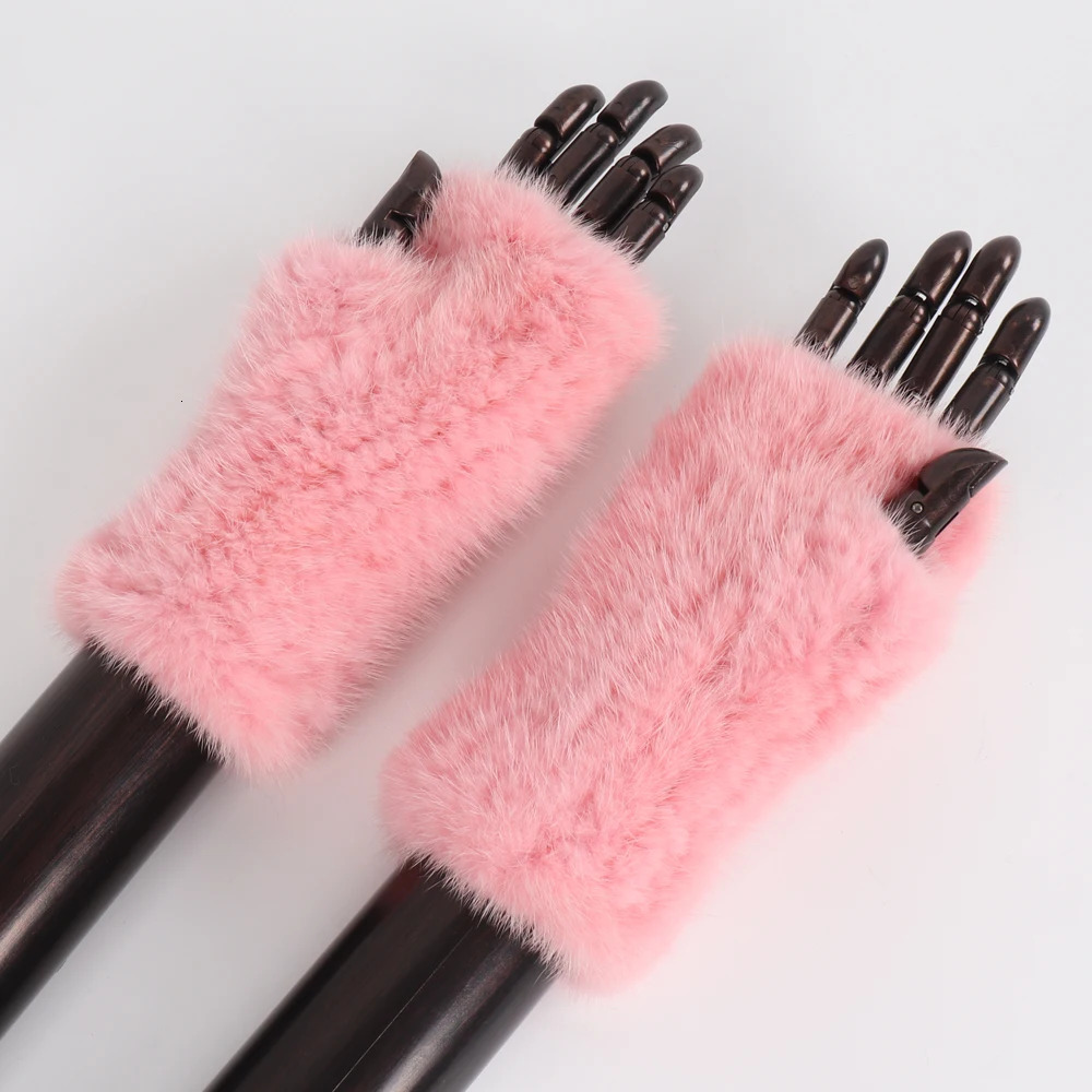 Women Winter Real Mink Fur Gloves 100% Natural Warm Mink Fur Fingerless Gloves Girls Knitted Genuine Mink Fur Mittens 241225