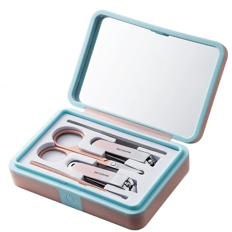 Manicure Set 5pcs Multifunction Professional Stainless Steel Pedicure Sets Nail Clipper Portable Case with Mirror Nail Art 241225