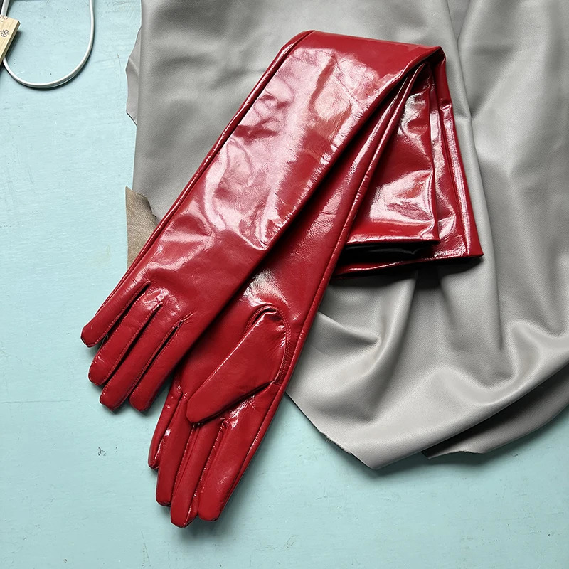 Genuine Patent Leather Gloves Womens Long Gloves Mens Sexy Ladies Shiny Party Evening Overlength Opera Shine Leather Customize 241225