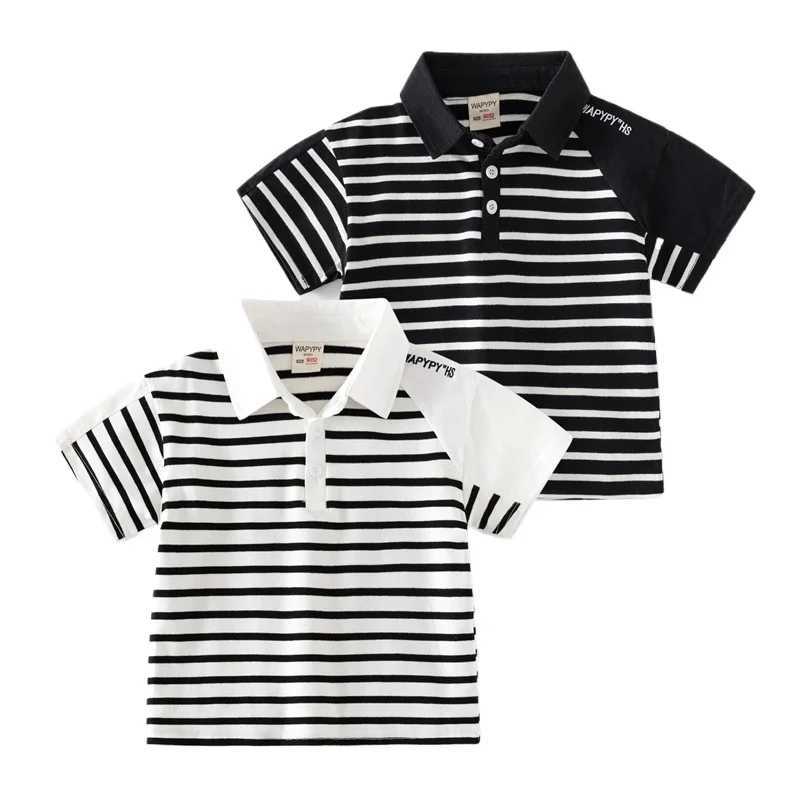 Kids Letter Embroidery Short Sleeve T-shirt Summer Boys Loose Striped Polo Shirt Color Block Breathable Cotton for Ages 3-8XJ241225
