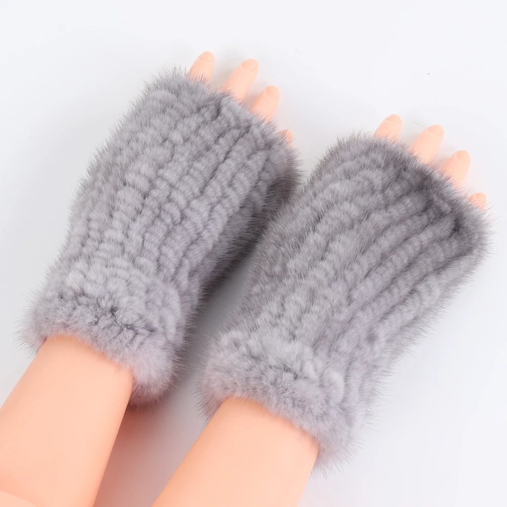 Women Gloves Real Knitted Mink Fur Fingerless Gloves Winter Mittens Strong Elasticity Real Fur Mittens For Ladies Cold Weather 241225