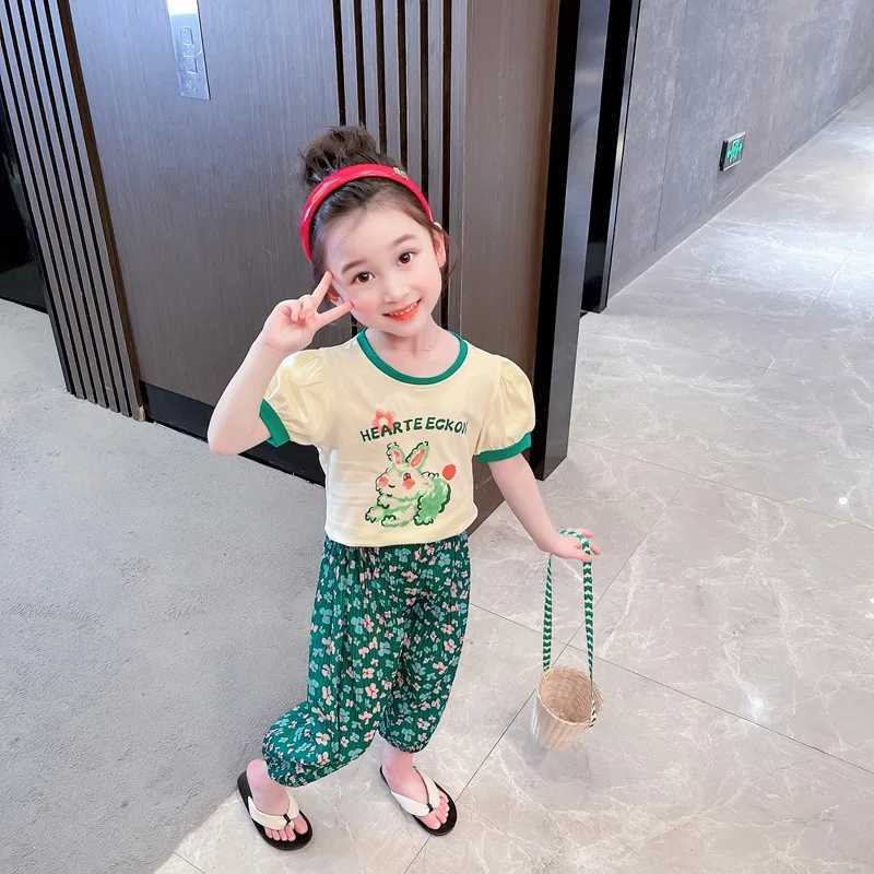 Clothing Sets Summer Baby Girls Clothes Set Cartoon Rabbit Printed T-shirts and Pants 2 Pieces Suit Children Fashion Flower Top Bottom OutfitsY241225H