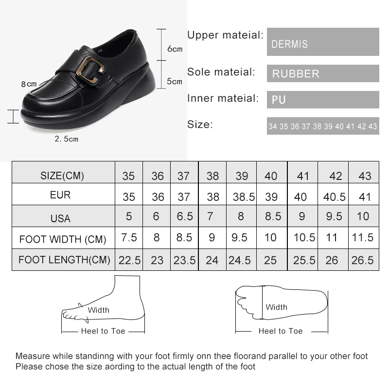 Spring Shoes Female Genuine Leather Platform Round Toe Vintage Women Shoes Large Size Wedge Casual Non-Slip Shoes Women