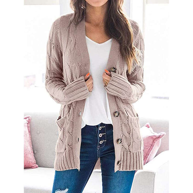 Autumn Winter New Cardigan Women's European And American Foreign Trade V-Neck Single Breasted Long Sleeved Knitted Sweater Jacket