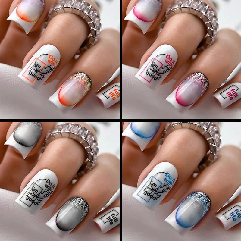 Nail Stickers Art Gradient French Alphabet Pattern Nail Stickers Classic 12 Colors Diy 2025 241225