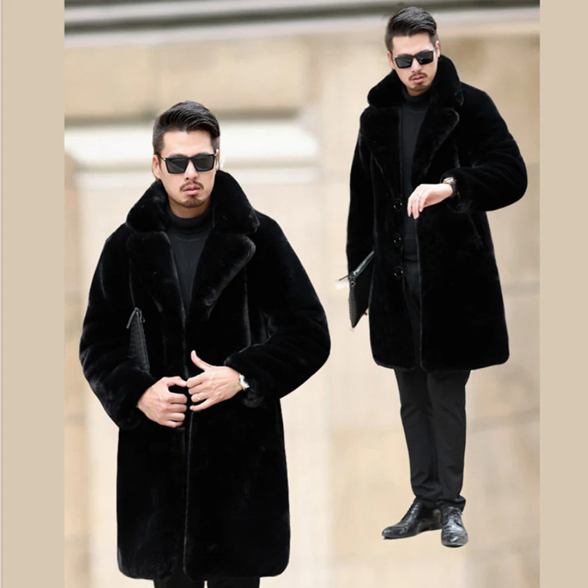 winter thermal fashion fur coat mens long mink large size jacket 241225