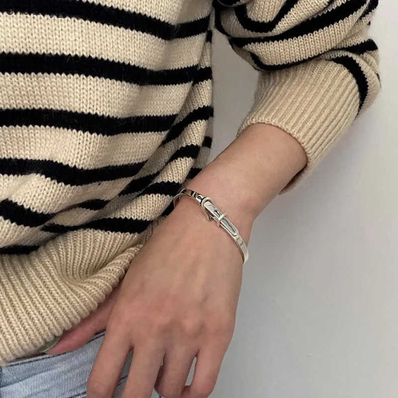 Chain 2024 New Arrival Trendy Belt Buckle Design Thai Silver Ladies Bangle Jewelry For Women Christmas Gifts No Fade L240910