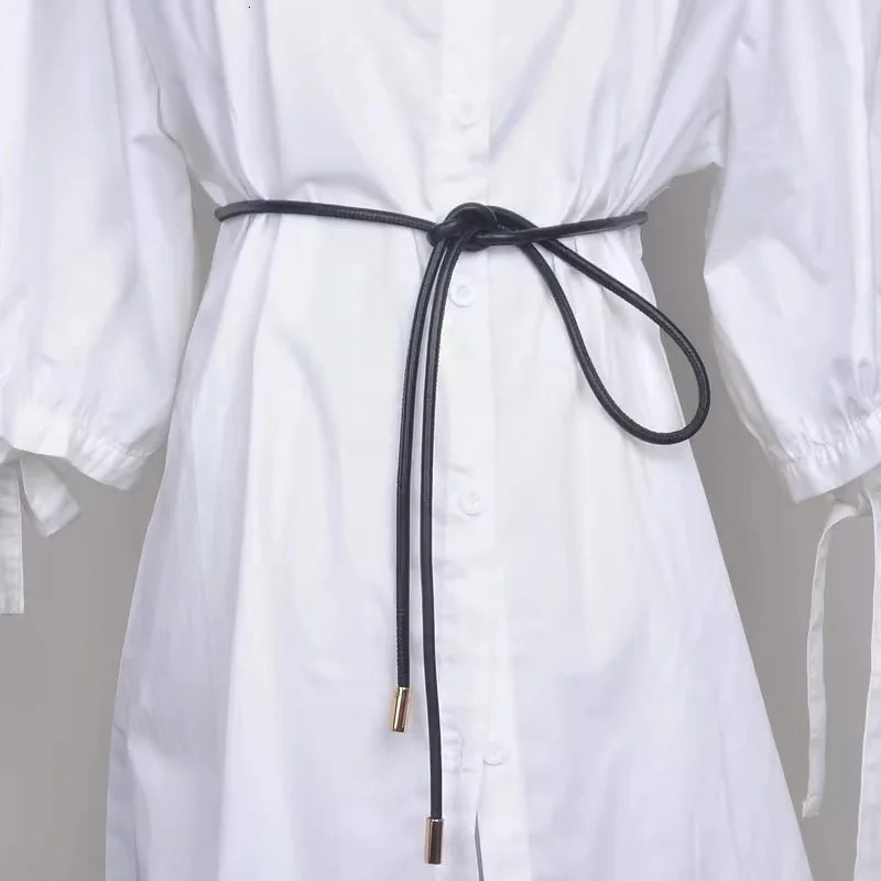 Knotted Waist Chain Thin Belt Vintage Leather Slim Belt Dresses String Waistband Long Waist Rope Fashion Decoration With Dress 241225