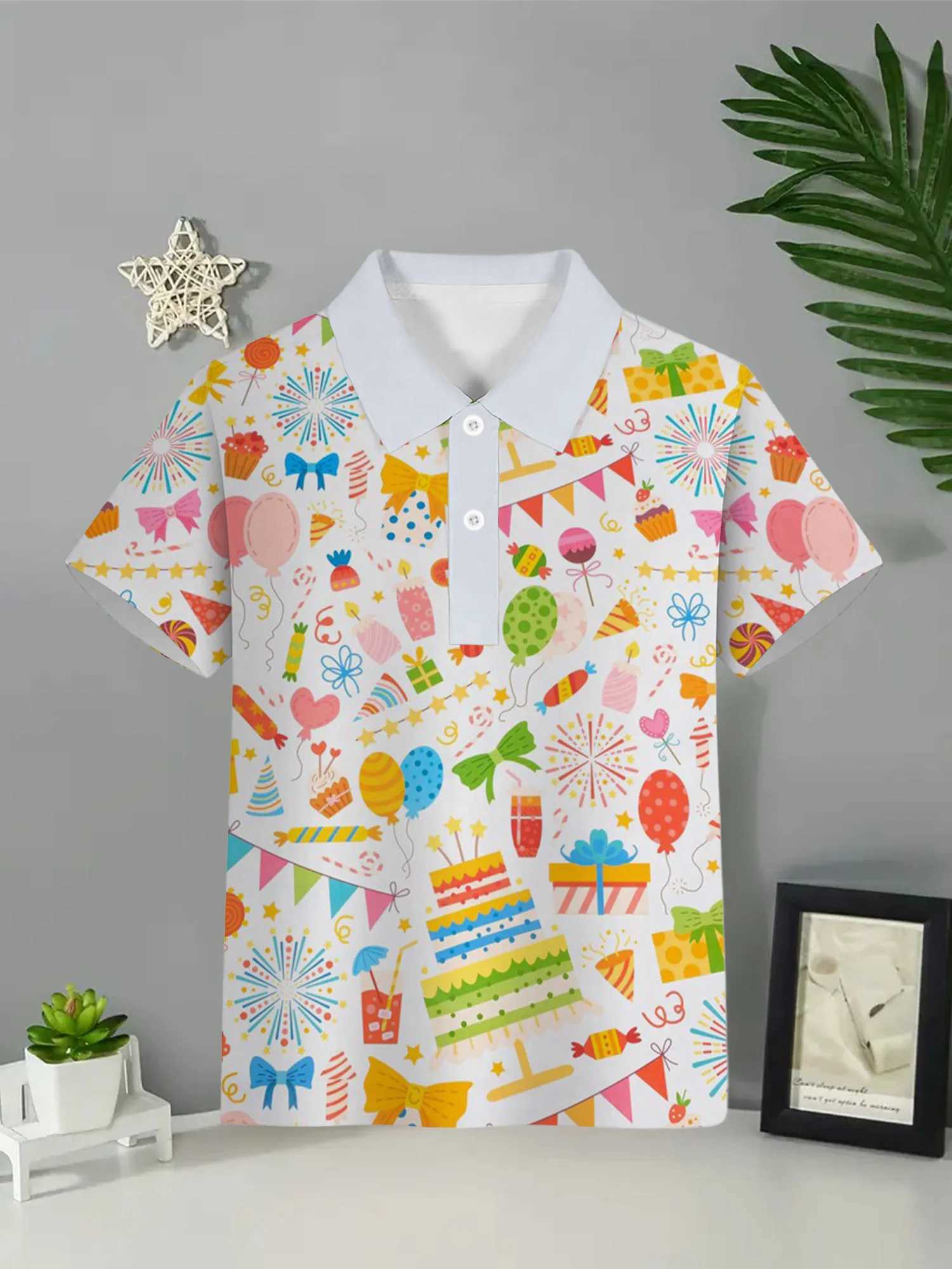Color Printing Polo Shirts Top Clothes for Children Harajuku Fashion Children Top Short Sleeve Casual Boy Polo ShirtXJ241225