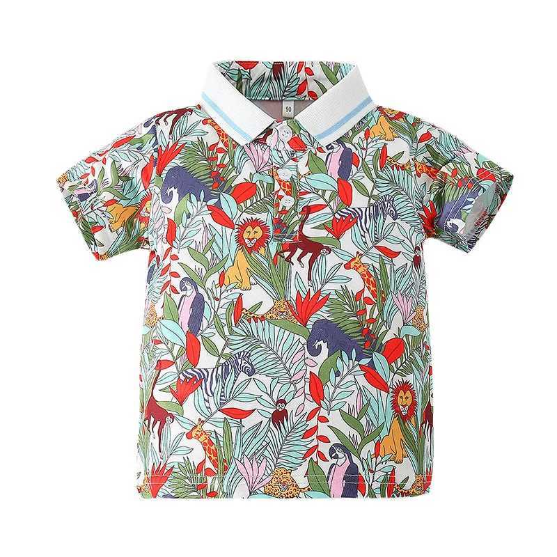 Casual Haii Lapel Polo Shirts Boys Poles For Children Short Sleeve Tropical Plants Pattern Versatile Summer Kids Tops ShirtXJ241225