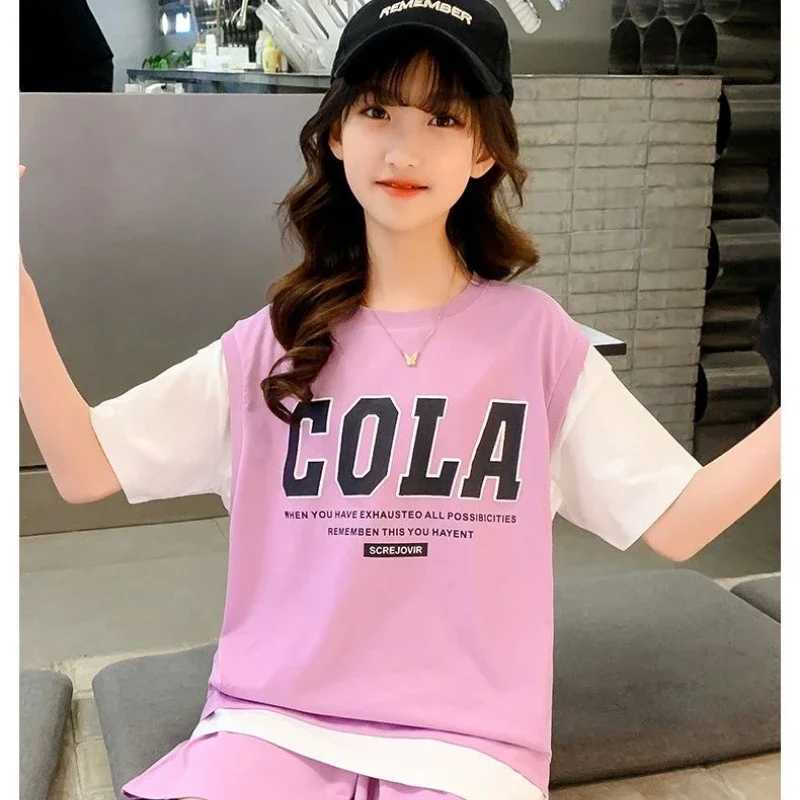 Clothing Sets Summer Teenage Girls Clothes Set Children Letter Printed T-shirts and Shorts 2pcs Suit Kid Fashion Top Bottom Outfits TracksuitsY241225C