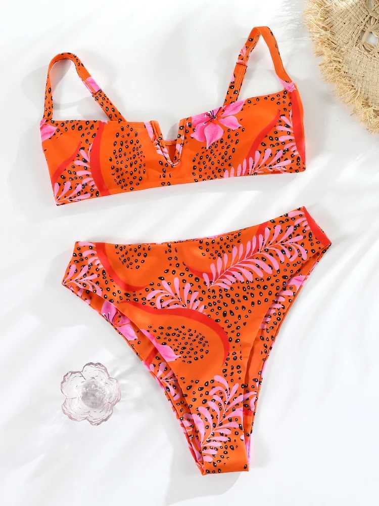 Rinabe high waisted swimsuit womens printed bikini swimsuit beachwear sexy swimsuit two-piece bikini set bandage BiquinisW241225