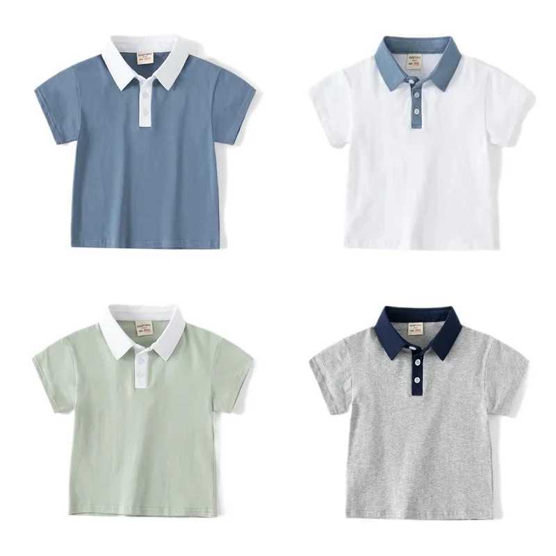 2024 Summer New Kids Short Sleeve T-shirt Boys Contrast Color Polo Shirt Fashionable Breathable Cotton Ages 3-8 4 ColorsXJ241225