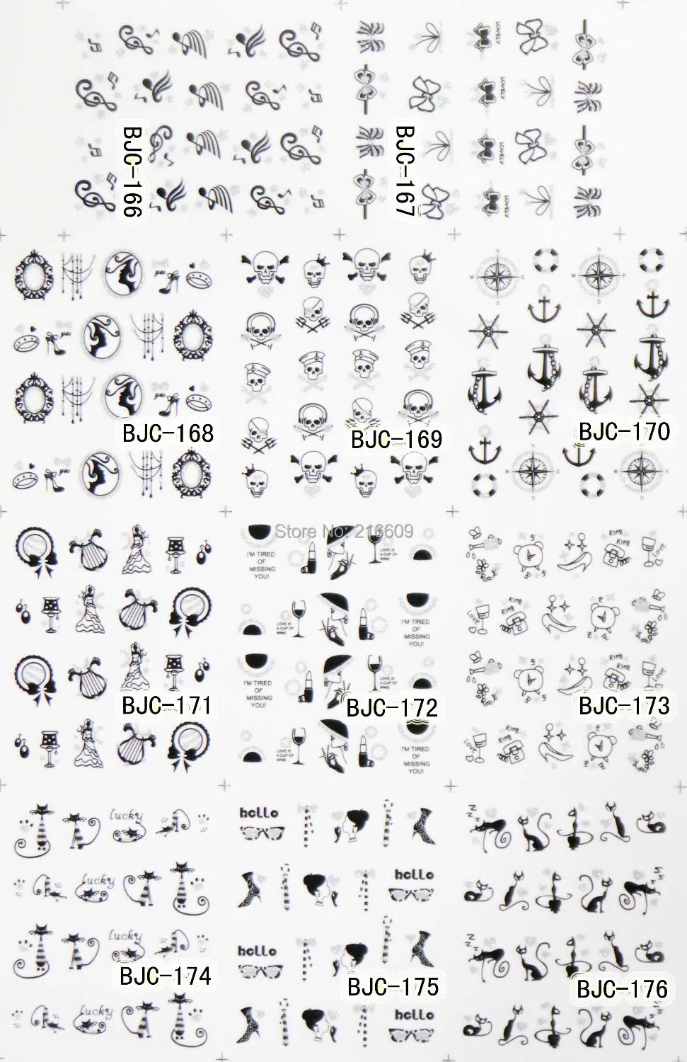 Nail 22Sheets/Lot 11 n 3D Glitter Black Anchor Sexy Cat Water Nail Sticker Nail Art Transfer Decals Decorations BJC166-176 241225