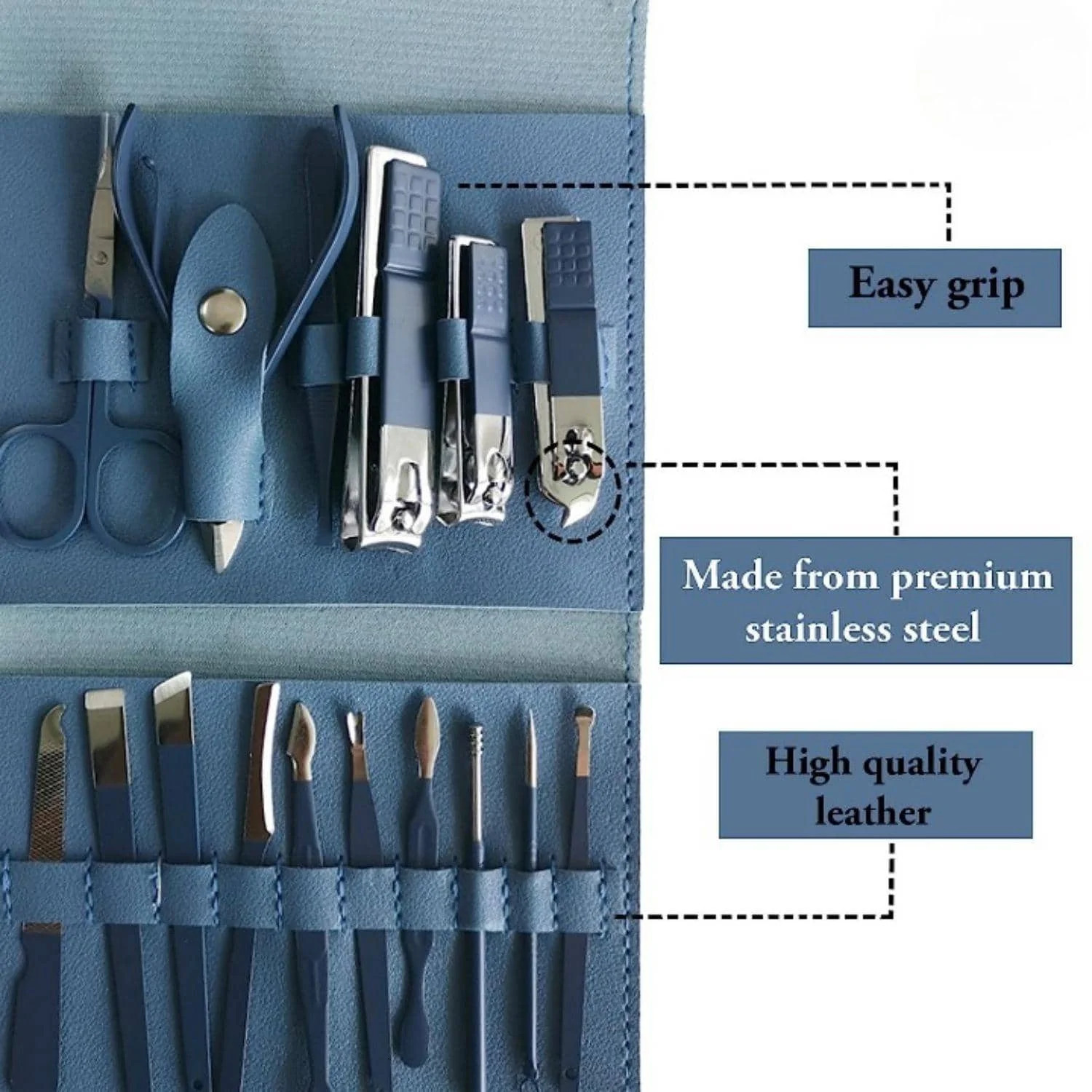 16 pieces 1 set of blue nail clippers stainless steel professional set multi-purpose nail clippers nail art set 241225