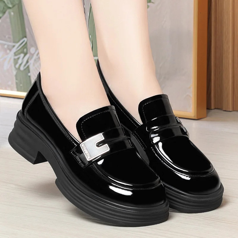 Chunky Loafers Shoes Spring Women Japanese Style Slip On Black Single Pumps Shoes Women Fashion Girls Thick Sole Heel 241225