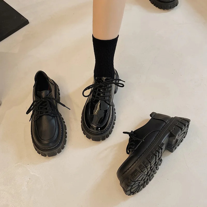 Women Loafers Classic Platform Chunky Heel Black Ladies Pumps Female Mary Jane Derby Lolita Sweet Round Toe College Shoes 241225