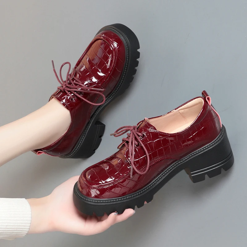 AIYUQI Women Loafers Genuine Leather Fashion Platform Shoes Ladies Lace-up British Style Large Size Women Shoes