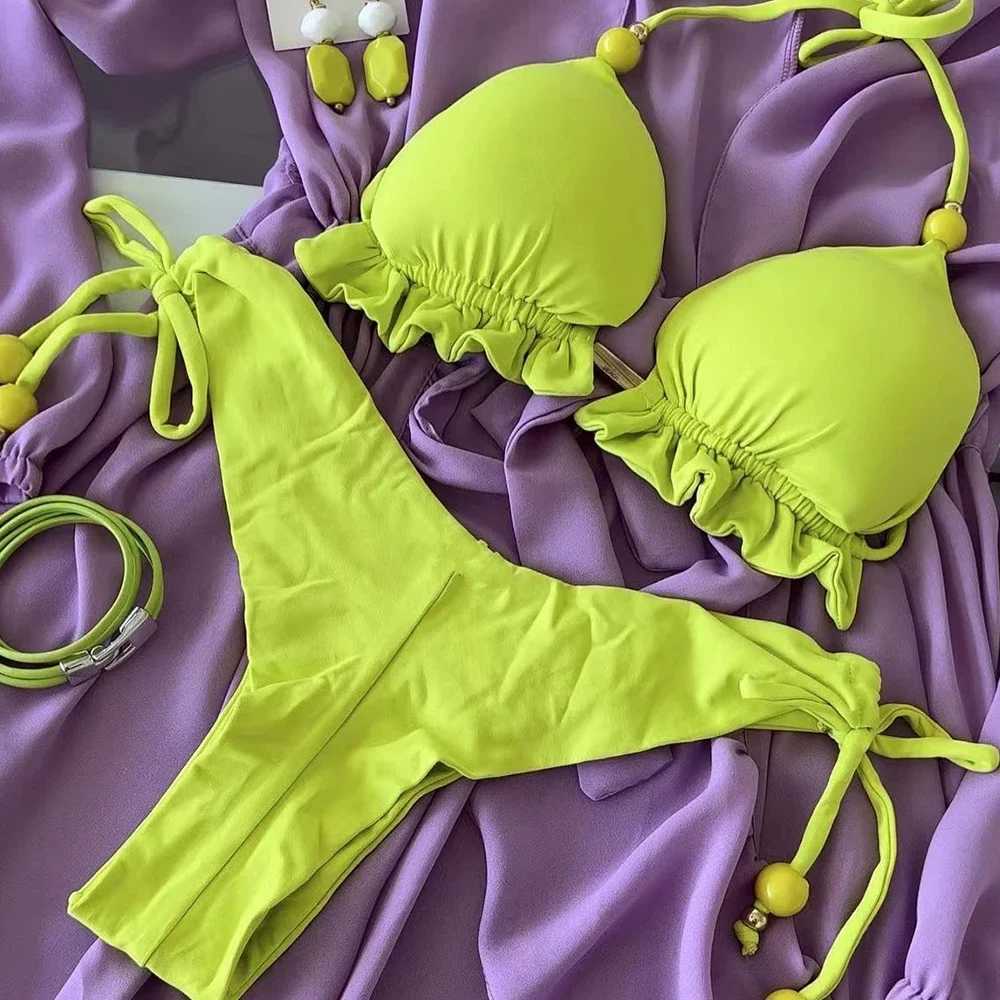 2024 sexy womens bikini Brazilian triangle bikini push up swimsuit metal chain beach bikiniW241225